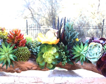 Large Faux Driftwood Artificial Succulent Centerpiece: 35" Artificial Plant Arrangement