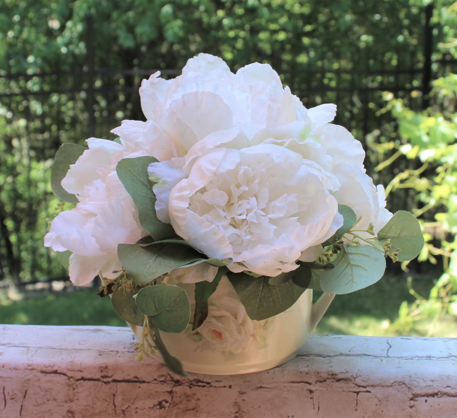White Real Touch Peonies Arranged in a Vintage Porcelain Etsy