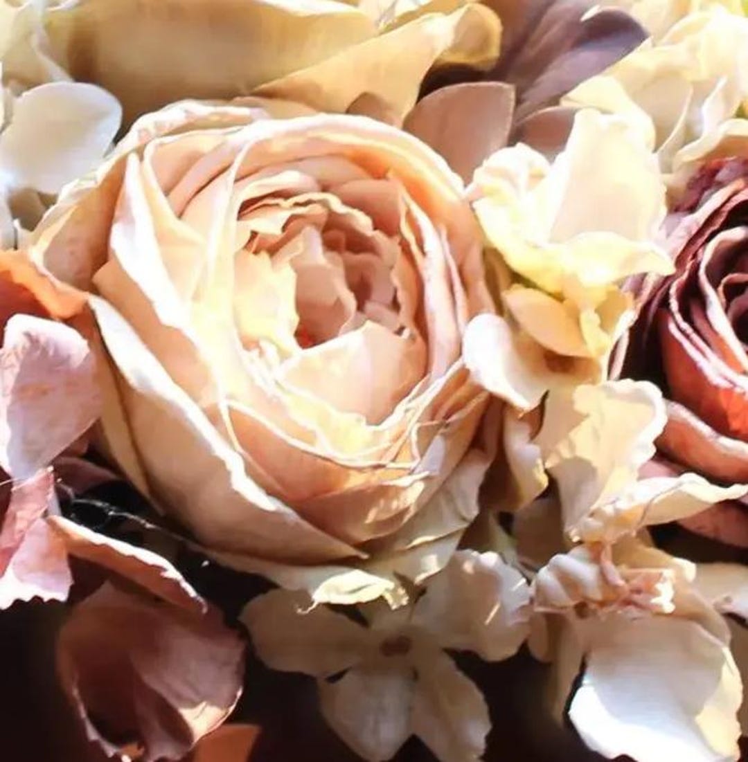 3 Piece Artificial Cafe Aulait Roses and Hydrangeas Bouquet - Etsy