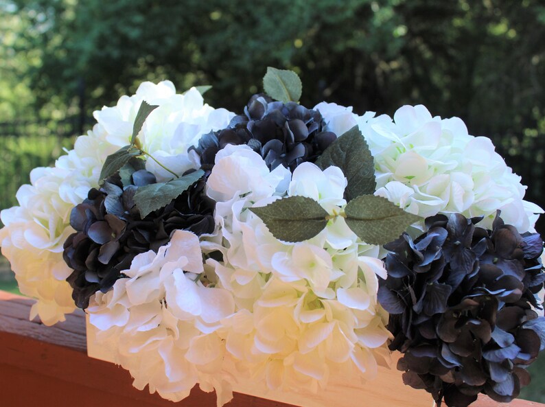 Navy Blue and White Hydrangea Arrangement in a Rectangle White - Etsy