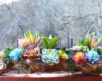 Artificial Succulents on 35" Driftwood Centerpiece, Mantel Decor, Customize Me!