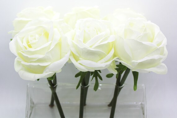 White Silk Roses In A Clear Glass Triangle Vase With Acrylic Etsy