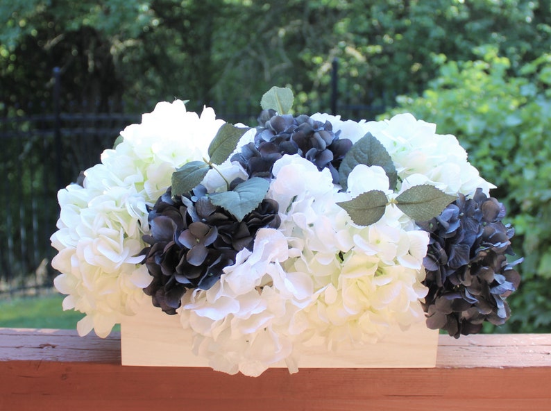 Navy Blue and White Hydrangea Arrangement in a Rectangle White - Etsy