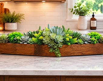 Wine Barrel Stave Planter with Artificial Succulents, Wine Cellar and Kitchen Decor