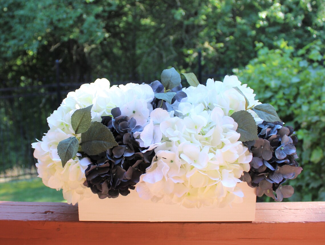 Navy Blue and White Hydrangea Arrangement in a Rectangle White - Etsy