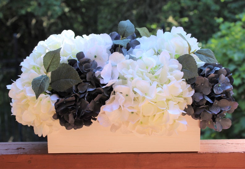 Navy Blue and White Hydrangea Arrangement in a Rectangle White - Etsy
