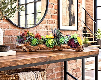 Extra Large 35 Inch Faux Driftwood Artificial Succulent Centerpiece