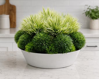 Artificial Grass in an Upcycled White Chippy Metal Bowl