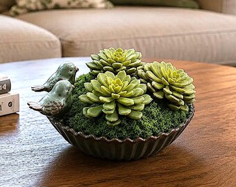 Artificial Aeonium Succulents in a Perching Birds Planter
