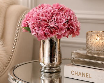 Pink Hydrangeas in a Mercury Glass Vase with Acrylic Water