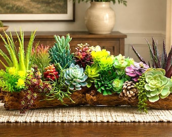 Large 30" Long Driftwood and Artificial Succulents Centerpiece - Choose Your Colors