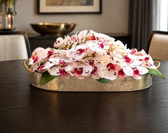 White and Purple Polka Dot Real Touch Orchid Arrangement in an Oval Planter