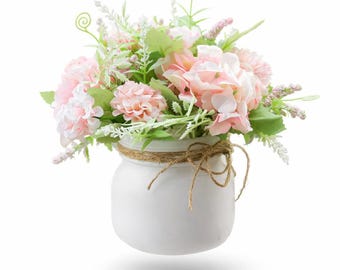 Pink Floral Bouquet Arranged in an Elite Pint Ball Mason Jar in Distressed White