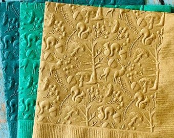 Woodland Forest Napkin ~ Embossed Paper Napkins ~ Birthday ~ Shower ~ Wedding ~ Mushroom ~ Cabin ~ Rustic ~ Deer ~ Woods ~ Beverage ~ Cake