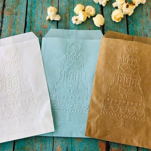 Wedding Cake Embossed Bag ~ Glassine Paper Bags ~ Party Favor Gift Bags ~ Candy Buffet Bar ~ Take Home Treat Bags ~Wedding ~Engagement