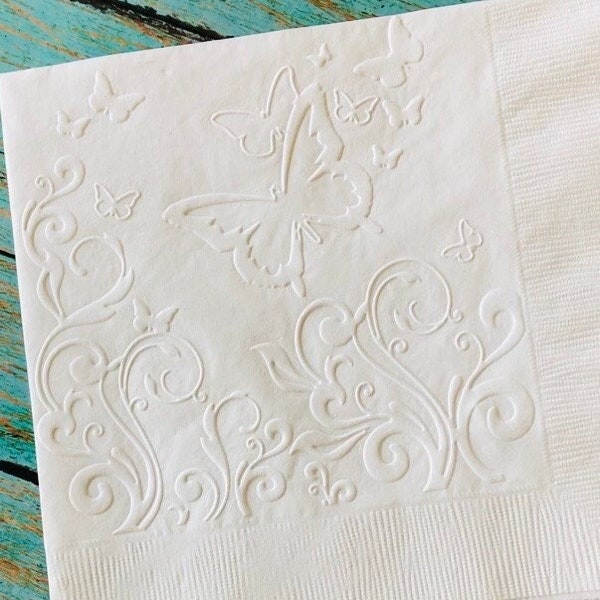 Butterfly Napkin ~ Embossed Paper Napkins ~ Spring - Garden Party ~ Picnic ~ Birthday ~ Wedding ~ Bridal Shower ~ Luncheon ~ Beverage ~ Cake