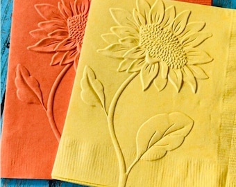 Sunflower Napkin ~ Embossed Paper Napkins ~ Fall ~ Autumn ~ Garden Party ~ Picnic ~ Birthday ~ Wedding ~ Bridal Shower ~ Beverage ~ Cake