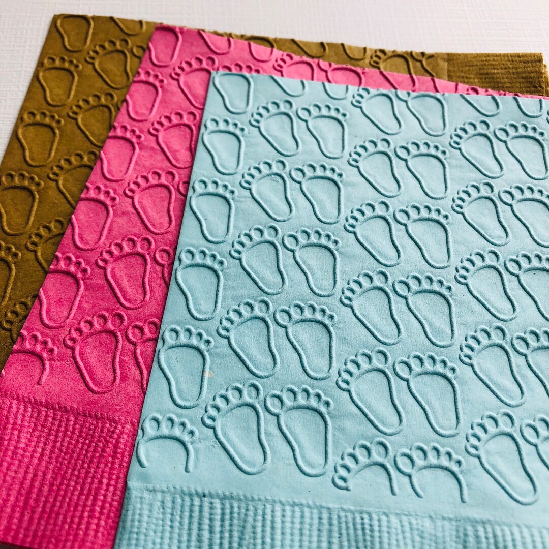 Feet Napkin Embossed Paper Napkins Gender Reveal Baby Shower Newborn