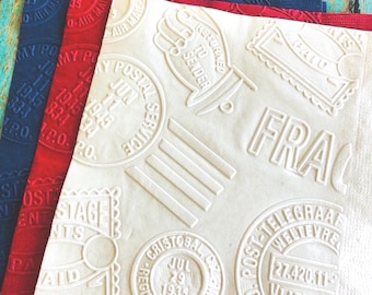 Postal Paper Napkin ~ Embossed Paper Napkins ~ Travel ~ Retirement Party ~ New Home ~ Cake ~ Beverage ~ Appetizer