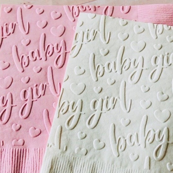 Baby Shower Napkin ~ Embossed Paper Napkins ~ Baby Girl ~ Cake ~ Appetizer ~ Beverage ~ Cocktail ~ Baby Girl Decorations ~ Adoption Party