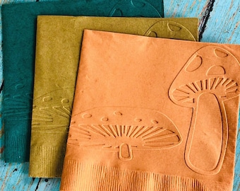Mushroom Napkin ~ Embossed Paper Napkins: Woodland ~ Nature ~ Baby Shower ~ Garden Party ~ Picnic ~ Birthday Decor ~ Beverage ~ Cake