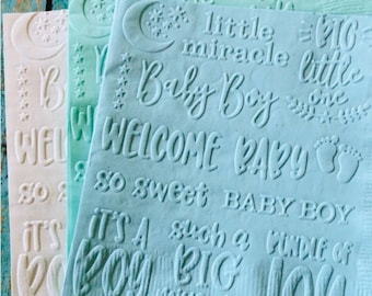 Baby Boy Napkin ~ Embossed Paper Napkins ~ Baby Shower ~ Adoption ~ Beverage ~ Cake ~ Party Decor ~ Cocktail ~ Appetizer