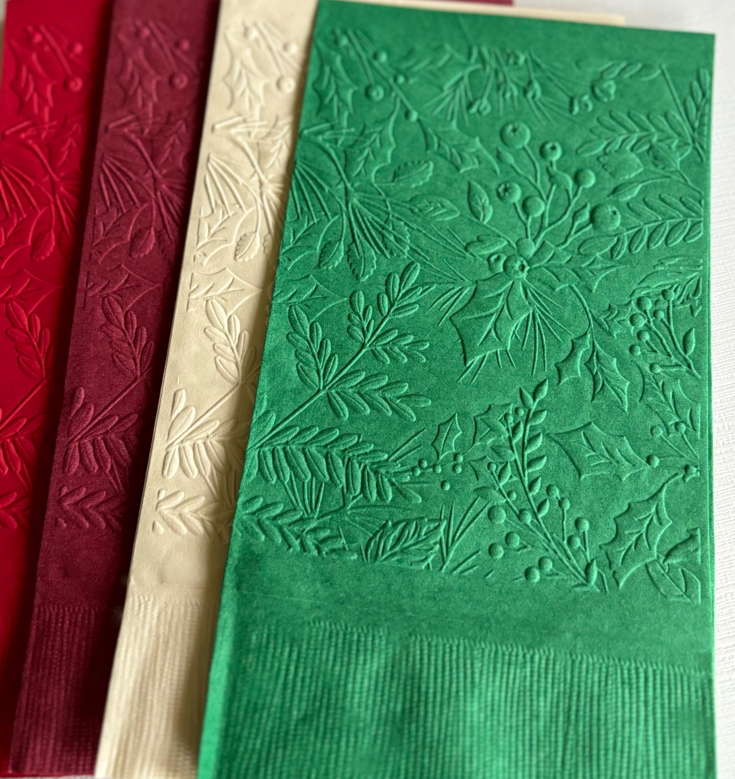 Holiday Greenery Napkin ~ Embossed Paper Napkins ~ Botanical ~ Winter Wedding ~ Christmas ~ Holly Berry ~ Buffet ~ Guest Towel ~ Dinner