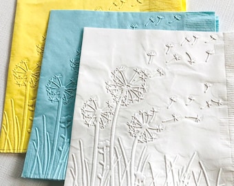 Dandelion Floral Napkin ~ Embossed Paper Napkins ~ Wedding ~ Bridal Shower ~ Birthday Party Decor ~ Anniversary ~ Cocktail ~ Cake ~ Beverage