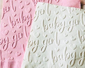Baby Shower Napkin ~ Embossed Paper Napkins ~ Girl ~ Cake ~ Appetizer ~ Beverage ~ Cocktail ~ Girl Decorations ~ Adoption Party ~ Sprinkle