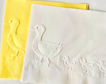 Duck & Ducklings Napkin ~ Embossed Paper Napkins ~ Gender Reveal ~ Baby Shower ~ Birthday Party Decor ~ Farm Animals ~ Beverage ~ Cake