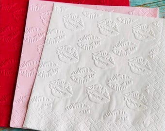 Kissing Lips Napkin ~ Embossed Paper Napkins ~ Engagement ~ Wedding ~ Anniversary ~ Bachelorette ~ Valentine Party Decor ~ Cocktail