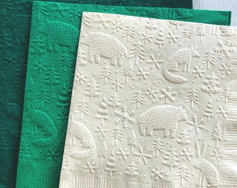Forest Animal  Napkin ~ Embossed Paper Napkins ~ Birthday Party ~ Baby Shower ~ Winter Wedding  ~ Nature ~ Woodland ~ Beverage ~ Cake
