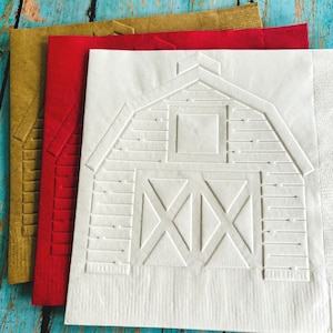 Barn Napkin ~ Embossed Paper Napkins ~ Barnyard ~ Animal Farm ~ Horse ~ Cow ~ Tractor ~ Birthday Party ~ Wedding ~ Cake ~ Beverage