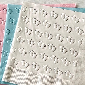 Footprints Napkin ~ Embossed Paper Napkins  ~ Baby Shower ~ Gender Reveal ~ Adoption ~ Beach Wedding ~ Pool Party ~ Beverage ~ Cake