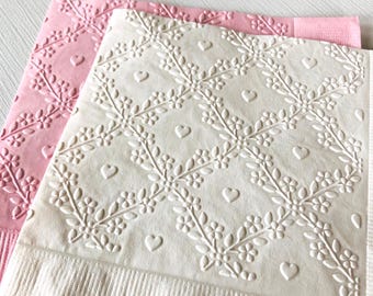 Heart Napkin ~ Embossed Paper Napkins ~ Valentine Party Decor ~ Anniversary ~ Wedding ~ Bridal Shower ~ Luncheon ~ Beverage ~ Cake