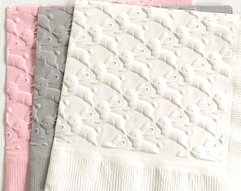 Bunny Napkin ~ Embossed Paper Napkins ~ Spring ~ Easter ~ Baby Shower Decor ~ Gender Reveal ~ Beverage ~ Cake