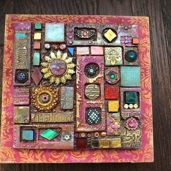 Mixed media wall art- Jeweled Square