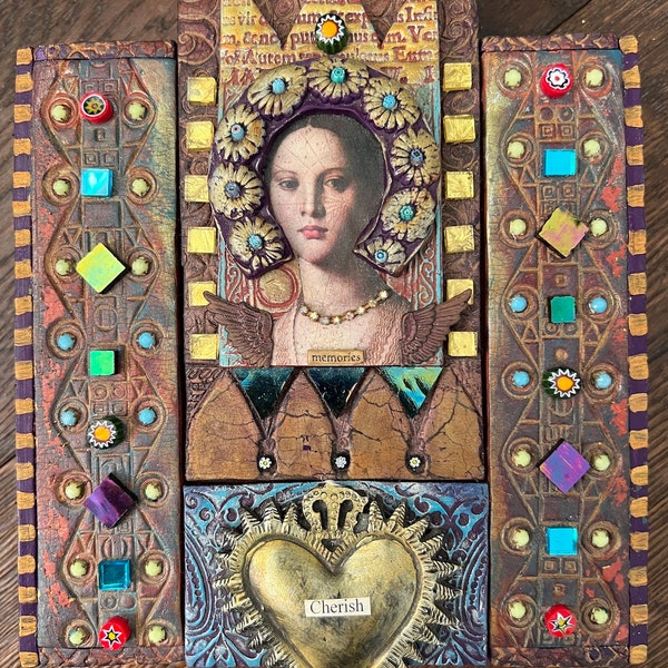 Mixed media Polymer Clay mosaic:  "Cherished Memories"