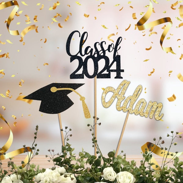Klasse von 2024 Abschluss-Mittelstücke, bestandene Kappe, graduierte Ausschnitte, benutzerdefinierter Name, personalisiertes grad-Dekor, Abschlussfeiergeschenke für Tische