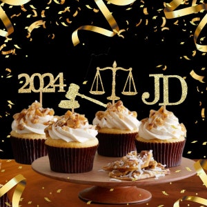 Topper glitterati per cupcake a forma di avvocato: decorazione per la laurea in giurisprudenza