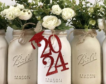 DIY Grad Tags, Grad Tag Centerpieces, Graduation Centerpiece, Graduation Decorations, Made of Glitter Cardstock, Great For Mason Jars