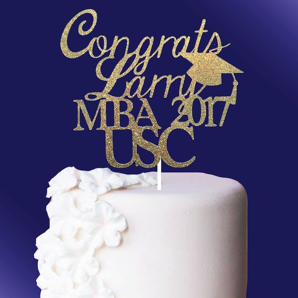 Graduation Cake Topper, Congrats Cake Topper, Personalized Cake Topper, MBA Graduation Banner,Class of 2020, Custom School Colors,Graduation