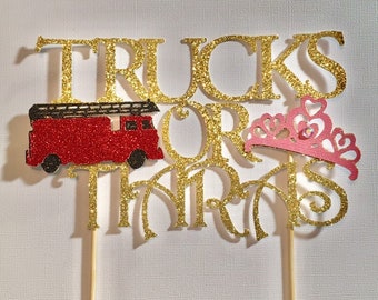 Trucks or Tiaras, Trucks or Tiaras Cake Topper, gender reveal cupcake toppers,gender reveal cupcakes, Boy Or Girl, New Baby