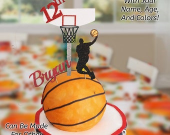 Topper de pastel de baloncesto, topper de pastel de cumpleaños de baloncesto, decoración de pastel de baloncesto, fiesta de cumpleaños de baloncesto, baloncesto, aro de topper de baloncesto