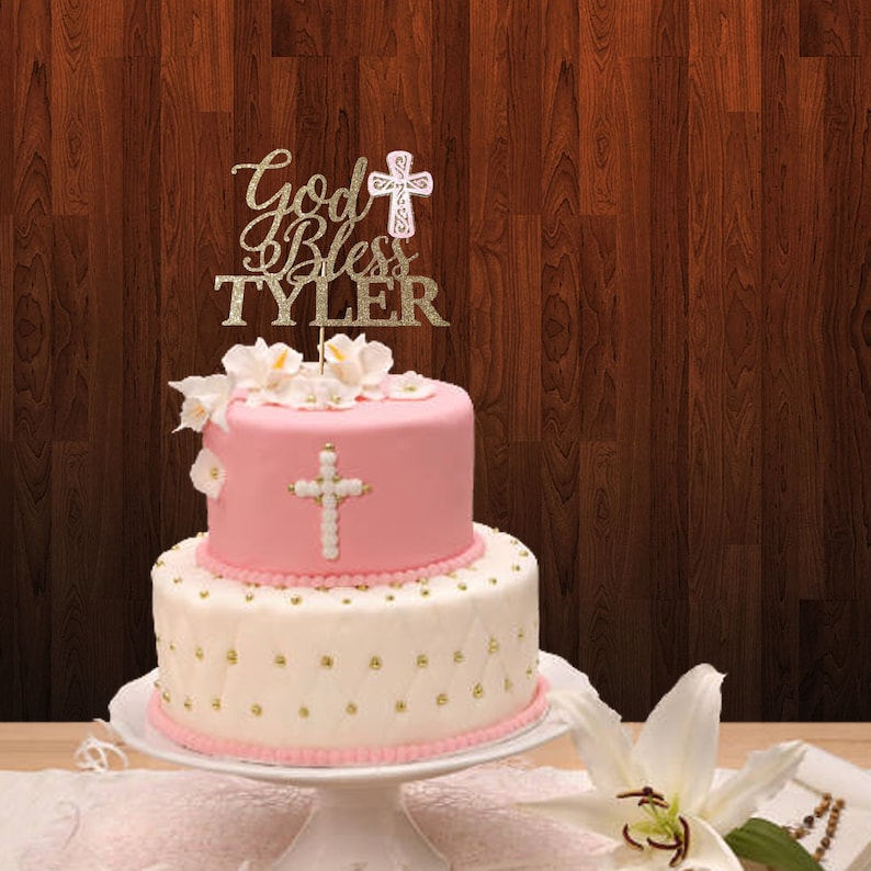 God Bless Cake Topper Atelier Elegance Any Name Baptism First Communion Cake Topper