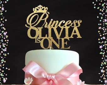 Princess Birthday Topper, First birthday cake topper, Gold Princess Cake Topper, One Cake Topper,Any Name, Prince Birthday Cake Topper