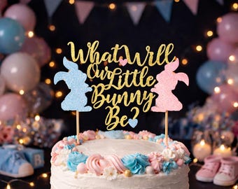 Adorno para tarta de conejito para revelar el género, regalo de celebración de Pascua, decoración para baby shower
