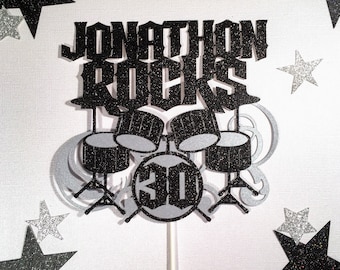 Rock and Roll &quot;Drums&quot; Cake Topper, Rock Cake Topper Gifts, Any Age Birthday Cake Topper, Musician Cake Topper, Music Birthday Cake Topper