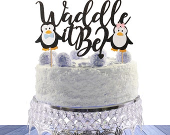 Decorazione per torta a forma di pinguino per rivelare il sesso del bambino: decorazioni per feste con glitter Waddle It Be