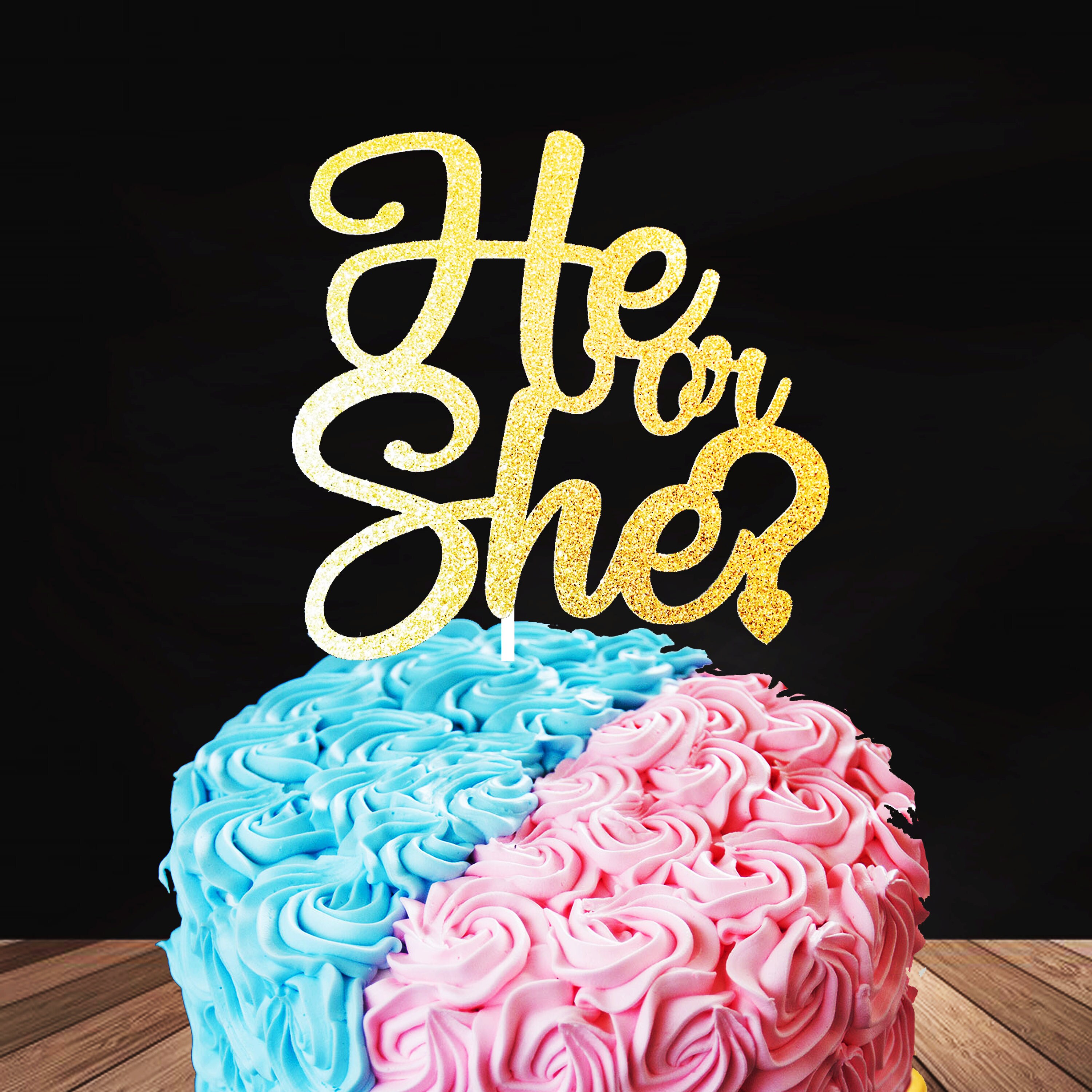 Gender Reveal Cake Topper He Or She Cake Topper Gender Etsy